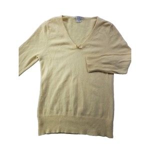 Evelyn Grace Cashmere Sweater Women's Medium Pale Yellow V-Neck 3/4 Sleeves